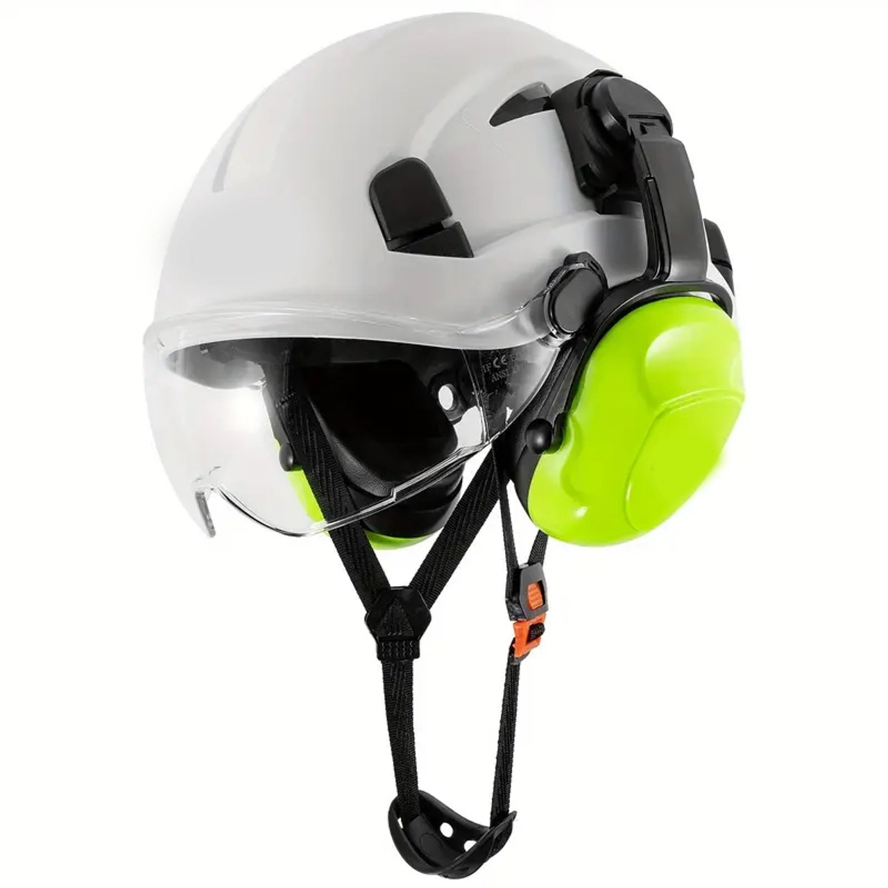 Construction Work Safety Helmet With Goggles And Noise-reducing Industrial Protective Soundproof Earmuffs Hard Hat, (hard Hat+earmuffs+goggles) Set Or (hard Hat+earmuffs) Set White color with T suit