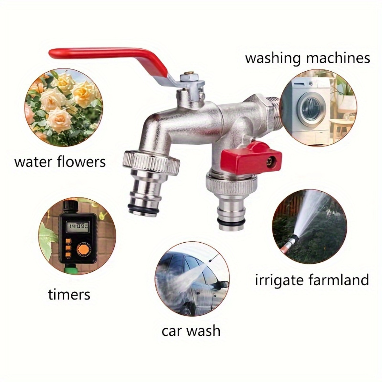Classic 304 Stainless Steel Dual-Outlet Garden Hose Faucet - 1/2" Connection, Perfect for Watering and Lawn Care, Compatible with Sprinklers and Hose Guns, Outdoor Faucet with Multiple Components and Single Hole Installation
