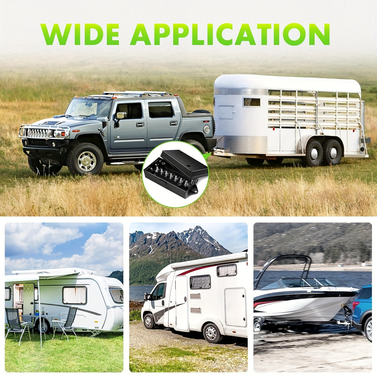 7-Way Trailer Junction Box Kit with 7 Terminal Studs, Heavy-Duty Weatherproof Wiring Box for RV Camper Trailer Light Rewiring, Rear Placement