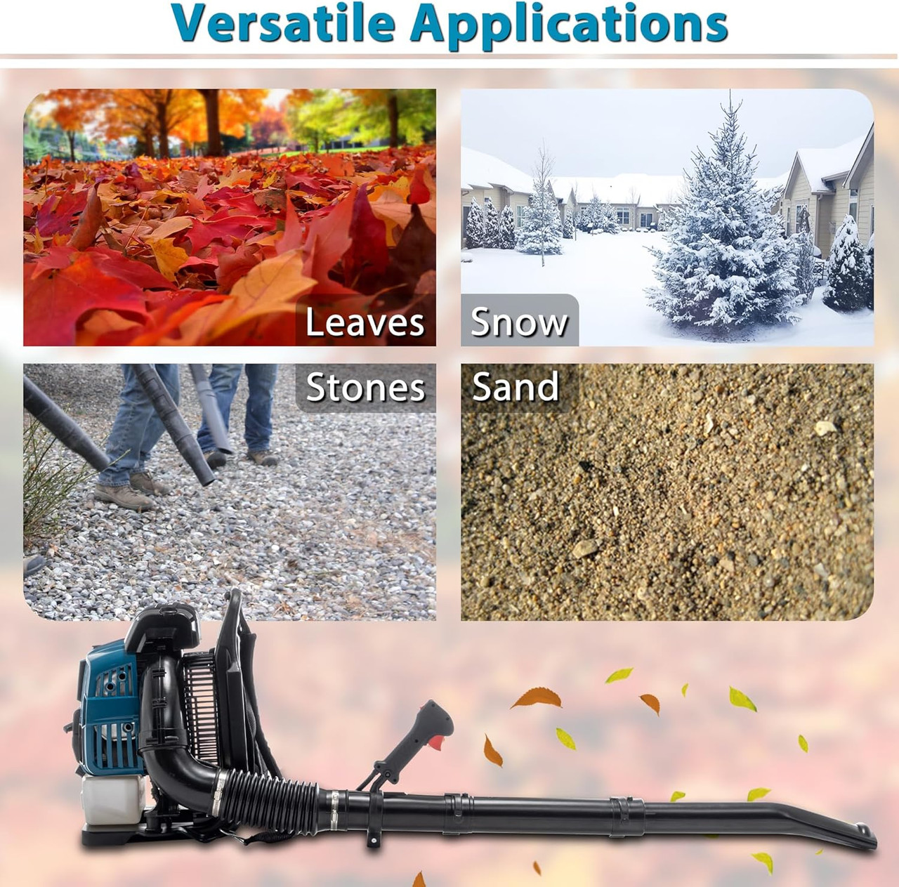 4-Cycle 75.6CC Gas Powered Backpack Leaf Blower Grass Blower Engine for Lawn Garden Yard Blowing Leaves, Debris, Dust, Sand, Gravel, Snow (192MPH, 894CFM, Blue)