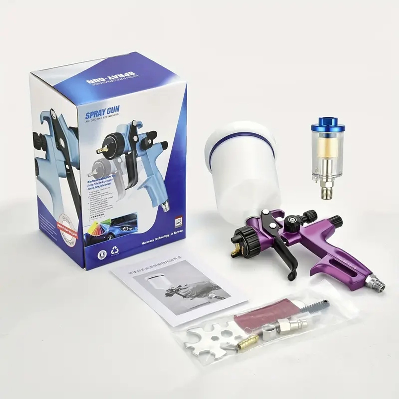 5200B High-End Air Spray Gun Kit with 1.3mm Nozzle, Filter & 20.29oz Capacity - Perfect for Automotive Paint, Varnish & Primer Application Purple Color