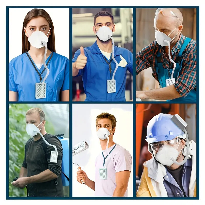 A Rechargeable Wearable Air Purification Mask, Featuring a Reusable Respirator, Comes with Five Masks And Two HEPA Filters, Providing Air Supply for Easier Breathing, Suitable for Dust Work, Painting, Machine Polishing White Color