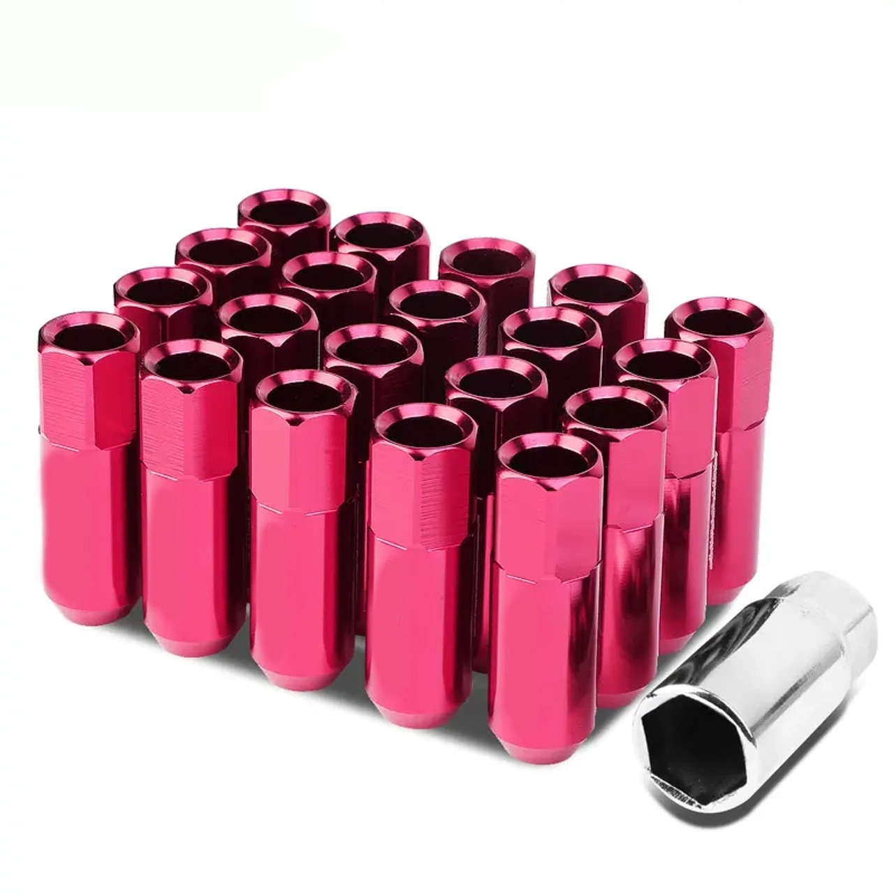 JDM Open-End Hexagon 20 Lug Nuts Set Adapter Key M12X1.25 25mm OD/60mm Tall pink color