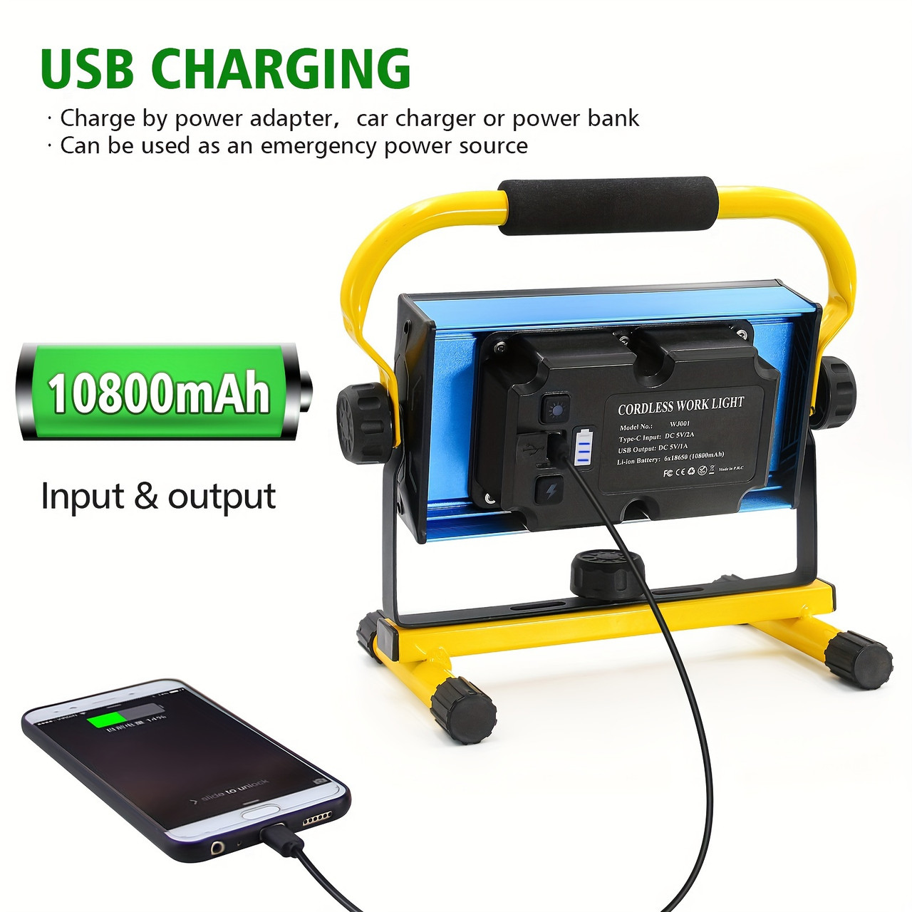 7000LM  LED 100W Rechargeable Portable Flood Light with Stand for Outdoor Camping, Hiking, Garage, Car Repairing, Workshop Job Site Lighting
