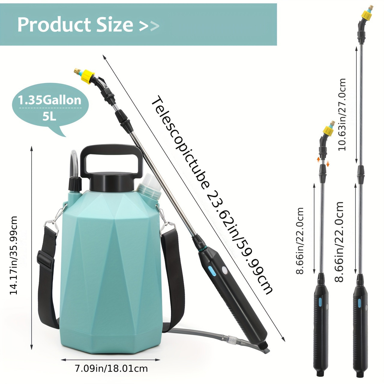 1.35 Gallon Electric Garden Sprayer, Battery Powered Sprayer With 3 Mist Nozzles, Yard Pump 5L Sprayer With Retractable Wand, Water Lawn Sprayer With Adjustable Shoulder Strap For Gardening