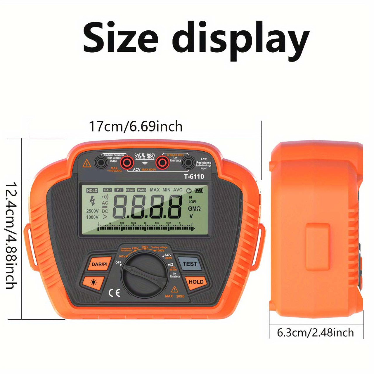 1pc Digital Insulation Resistance Tester - 1000V , Max 20GOhm/200GOhm, Portable Megohmmeter with Backlit LCD, Low Resistance Measurement, Absorption Ratio/Polarization Index, AA Battery Powered, Non-rechargeable, with Carry Bag