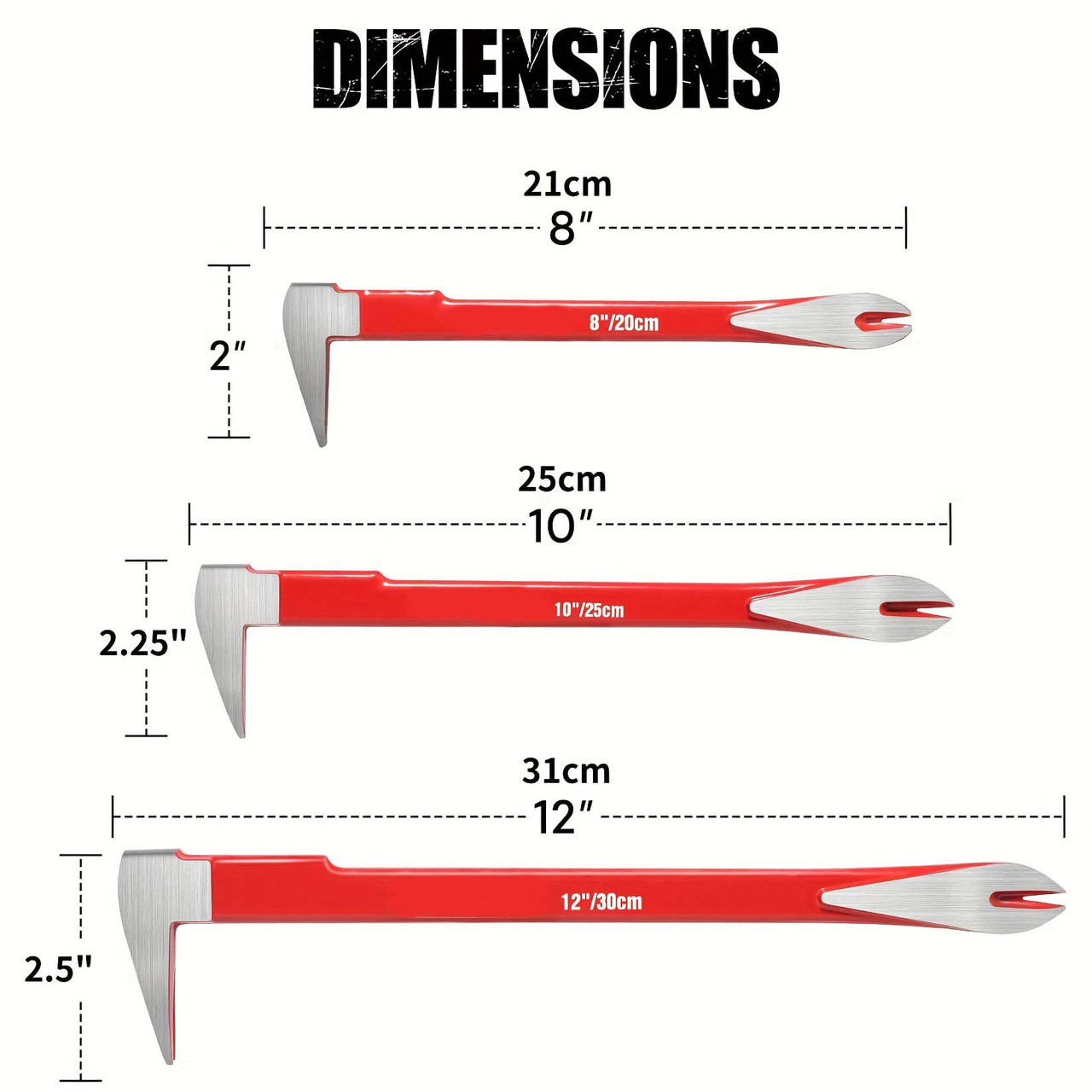 3pcs High Carbon Steel Heavy Duty Nail Puller Set - 12", 10", 8" Cats Paw Pry Bars for Home Renovation & Woodworking