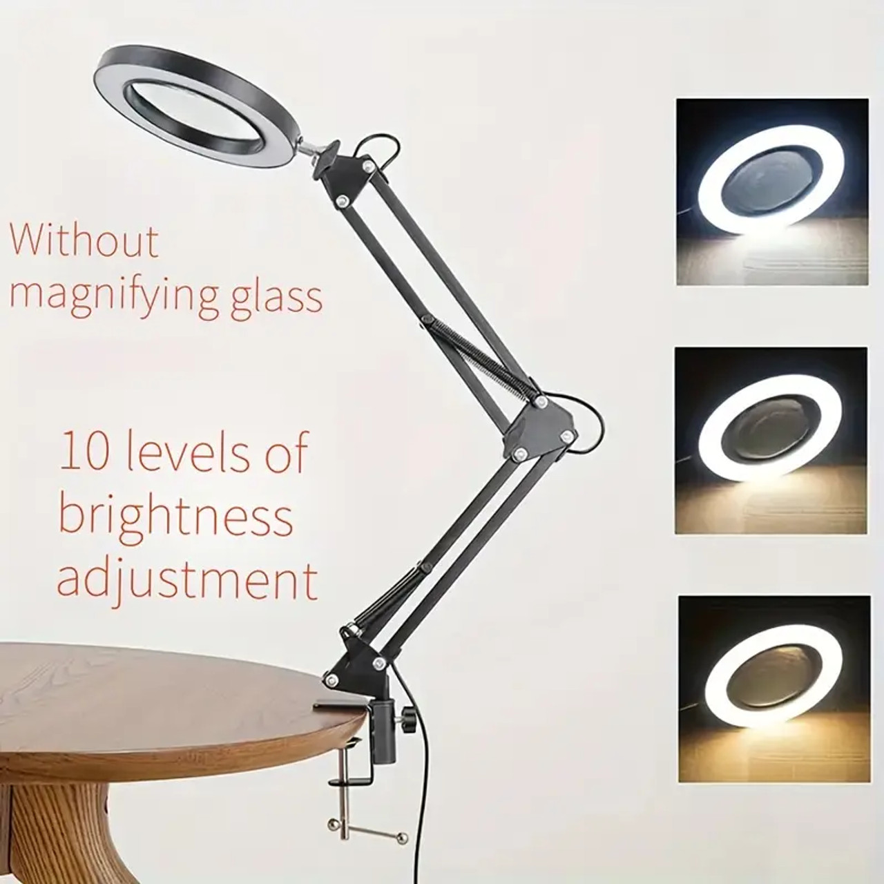 1pc 10X Black Folding Without Magnifying light source - USB-Powered, 3 Color Modes, Stepless Dimming, 360° Rotation, Sleek Design for Home Use