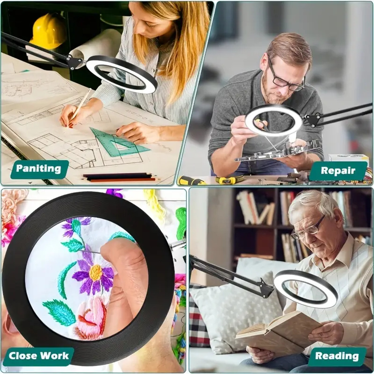 1pc 10X Black Folding Without Magnifying light source - USB-Powered, 3 Color Modes, Stepless Dimming, 360° Rotation, Sleek Design for Home Use