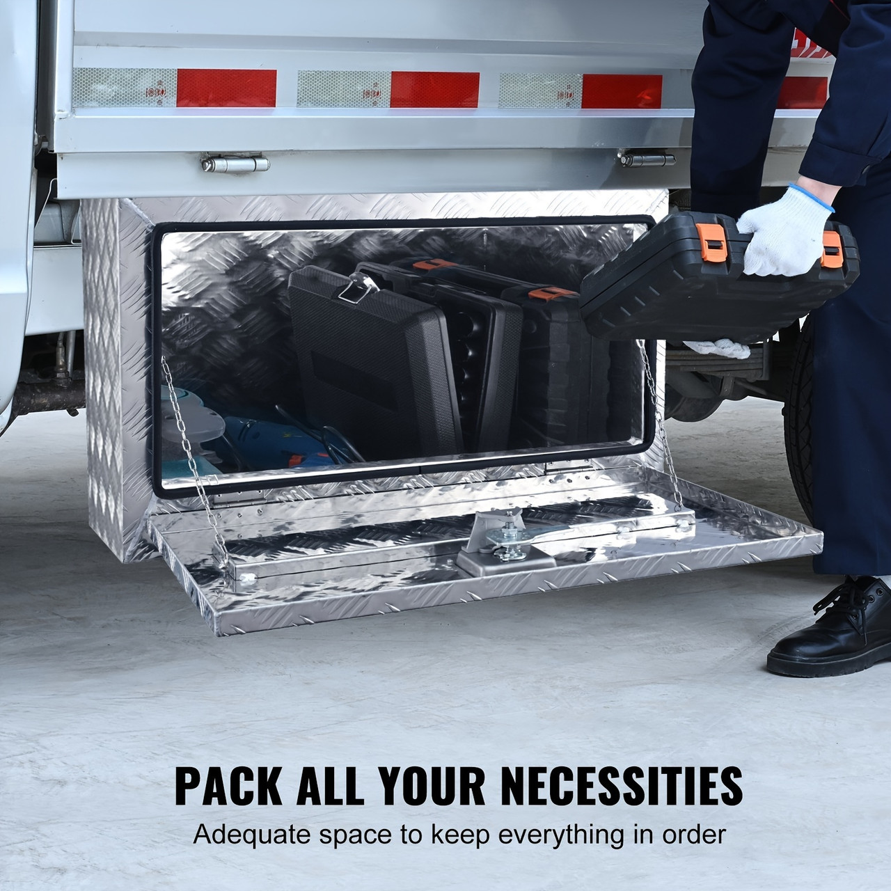 Underbody Truck Box 30"×14"×16" Pickup Storage Box Heavy Duty Aluminum Diamond Plate Tool Box With Lock And Keys Waterproof Trailer Storage Box With T Handle Latch For Truck Van Trailer