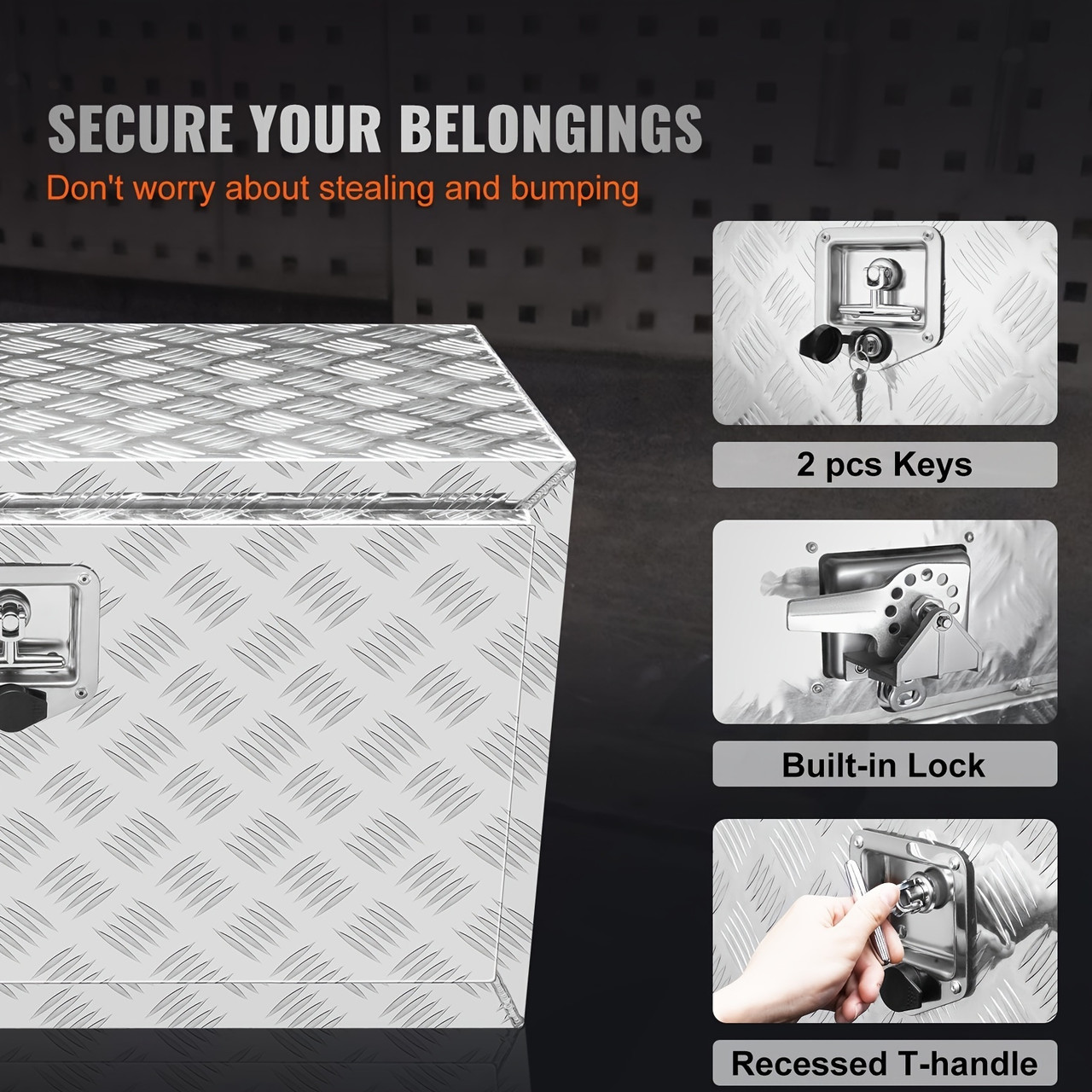Underbody Truck Box 30"14"16" Pickup Storage Box Heavy Duty Aluminum Diamond Plate Tool Box With Lock And Keys Waterproof Trailer Storage Box With T Handle Latch For Truck Van Trailer