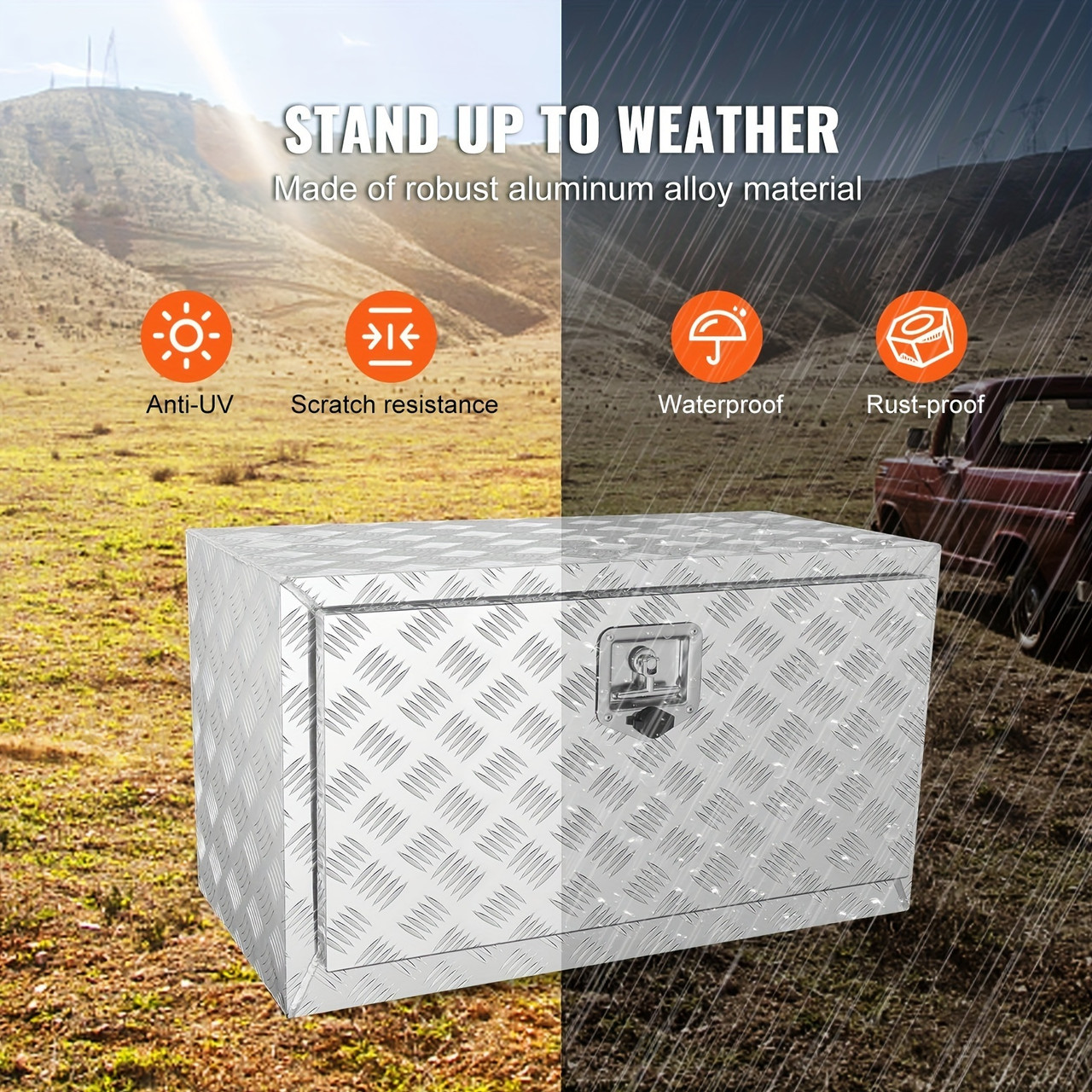 Underbody Truck Box 30"×14"×16" Pickup Storage Box Heavy Duty Aluminum Diamond Plate Tool Box With Lock And Keys Waterproof Trailer Storage Box With T Handle Latch For Truck Van Trailer