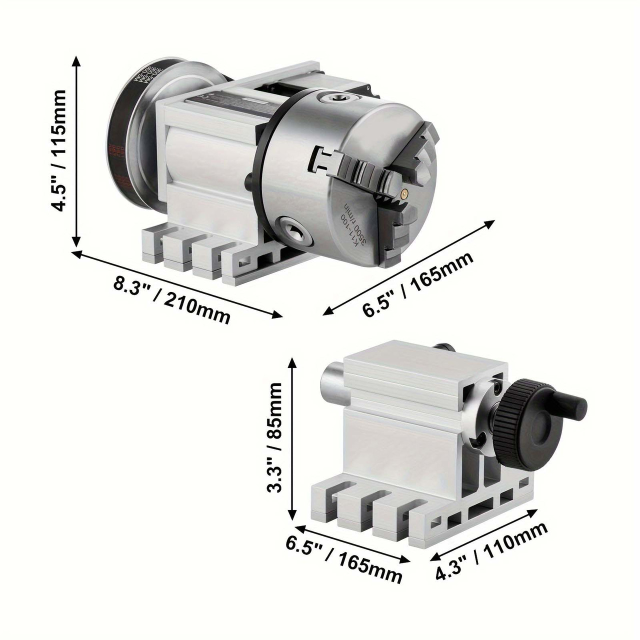 Dividing Head, K11-100mm 3-Jaw Chuck, CNC Router Milling Machine Rotational Axis 4th Axis A Axis Indexing Head, 2.6"/65 Mm Center Height MT2 Tailstock 6:1 Gear Ratio, Universal For Engraving