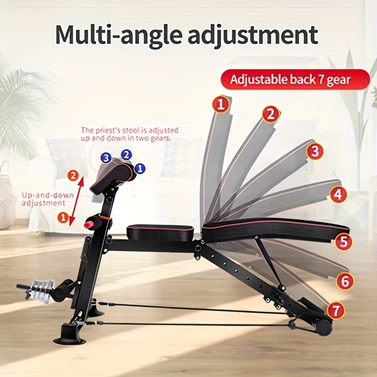 1pc Adjustable Weight Bench, Practical Weight Bench For Full Body Exercise, Foldable Exercise Multifunctional Bench, Suitable For Portable Fitness Strength Training Equipment In Home Gyms