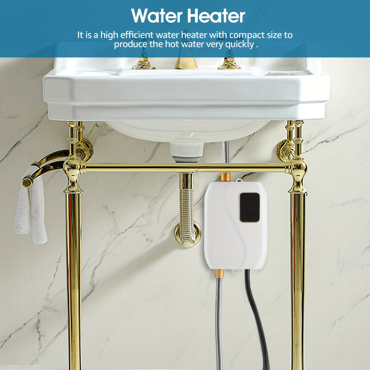 3000W Tankless Hot Water Heater with LED Display, Instant Heating, Easy Installation for Kitchen & Bathroom, Durable Stainless Steel, Adjustable Temperature Control, Heaters for Indoor Use