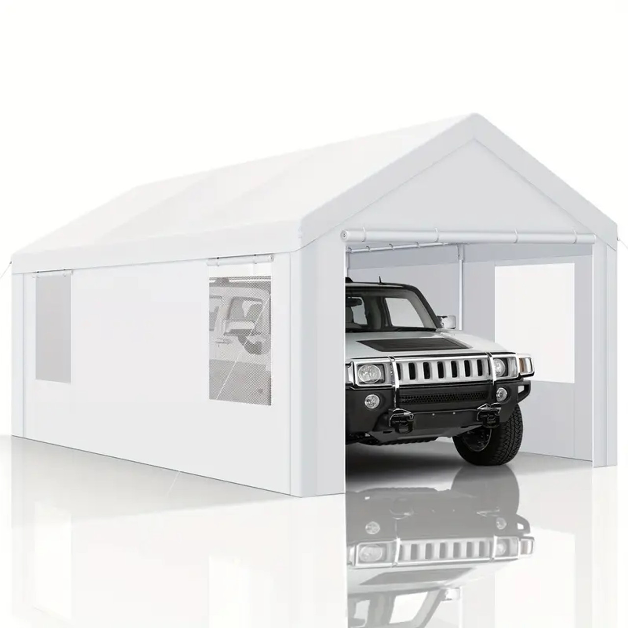 10x20ft Carport Heavy Duty, Portable Garage with Removable Sidewalls, Sun Shelter for Beach And Outdoor Camping, Ventilated Windows & Built-in Sandbags, Car Canopy for Truck, Boat, SUV with Waterproof And UV Resistant, Suitable for Outdoor Use White Color