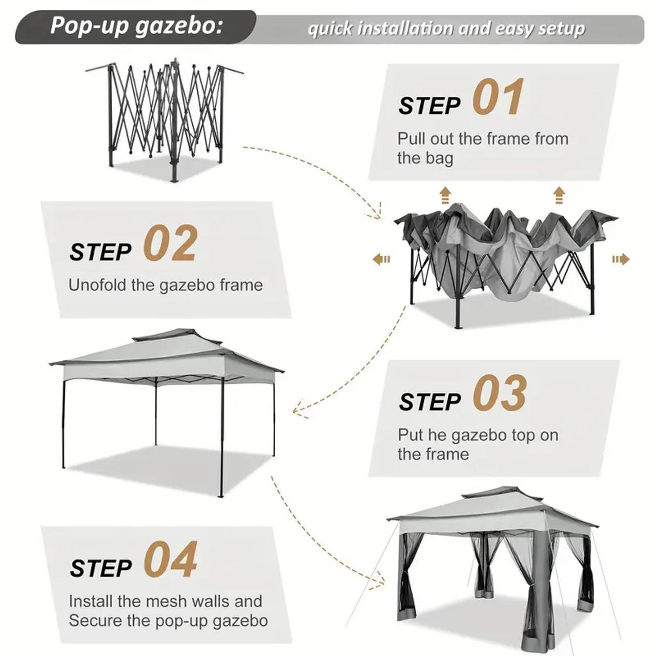 10x10 Pop Up Gazebo with Mosquito Nettings, Waterproof Outdoor Gazebo, with Sidewalls Patio Gazebo Tent for Backyard, Garden, Lawn, Parties with Vented Roof and Carry Bag Dark Brown+Light Brown Color