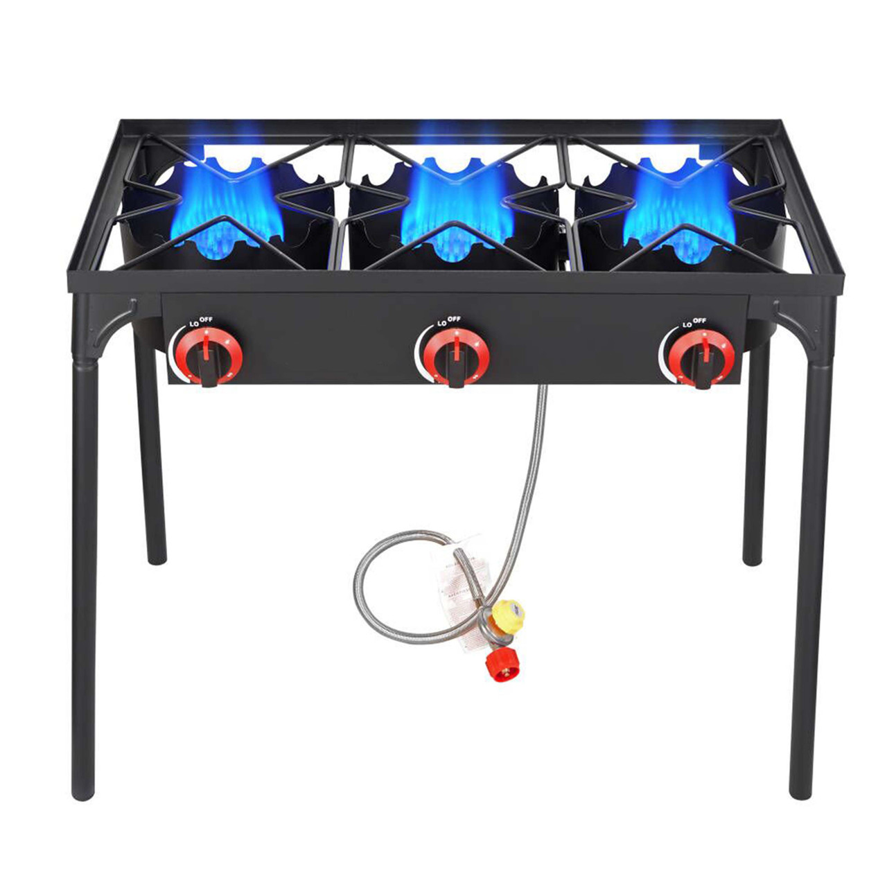 Trible Burner  Stove HT-C-0043 Outdoor Portable Propane Stove Gas Cooker, Heavy Duty Iron Cast Patio Burner with Detachable Stand Legs for Camp Cooking
