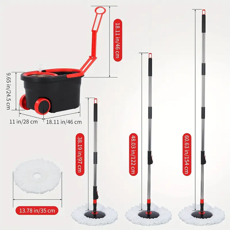 [3 Microfiber Mop Replacement Heads] Mop Bucket Set, Spin Mop And Bucket And Wringer Set, Bathroom Mop Bucket, 360° Spin Mop Bucket System With 3 Microfiber Mop Replacement Heads And 61in Stainless Steel Adjustable Handle  Upgrade Black Color