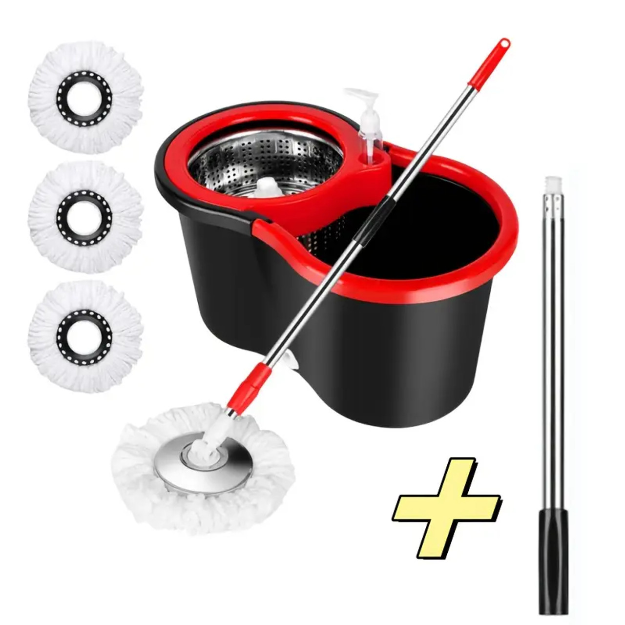 [3 Microfiber Mop Replacement Heads] Mop Bucket Set, Spin Mop And Bucket And Wringer Set, Bathroom Mop Bucket, 360° Spin Mop Bucket System With 3 Microfiber Mop Replacement Heads And 61in Stainless Steel Adjustable Handle  Upgrade Black Color