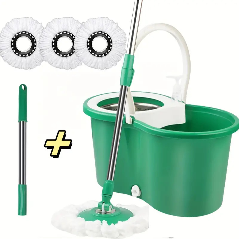 [3 Microfiber Mop Replacement Heads] Mop Bucket Set, Spin Mop And Bucket And Wringer Set, Bathroom Mop Bucket, 360Â° Spin Mop Bucket System With 3 Microfiber Mop Replacement Heads And 61in Stainless Steel Adjustable Handle Upgrade Green Color