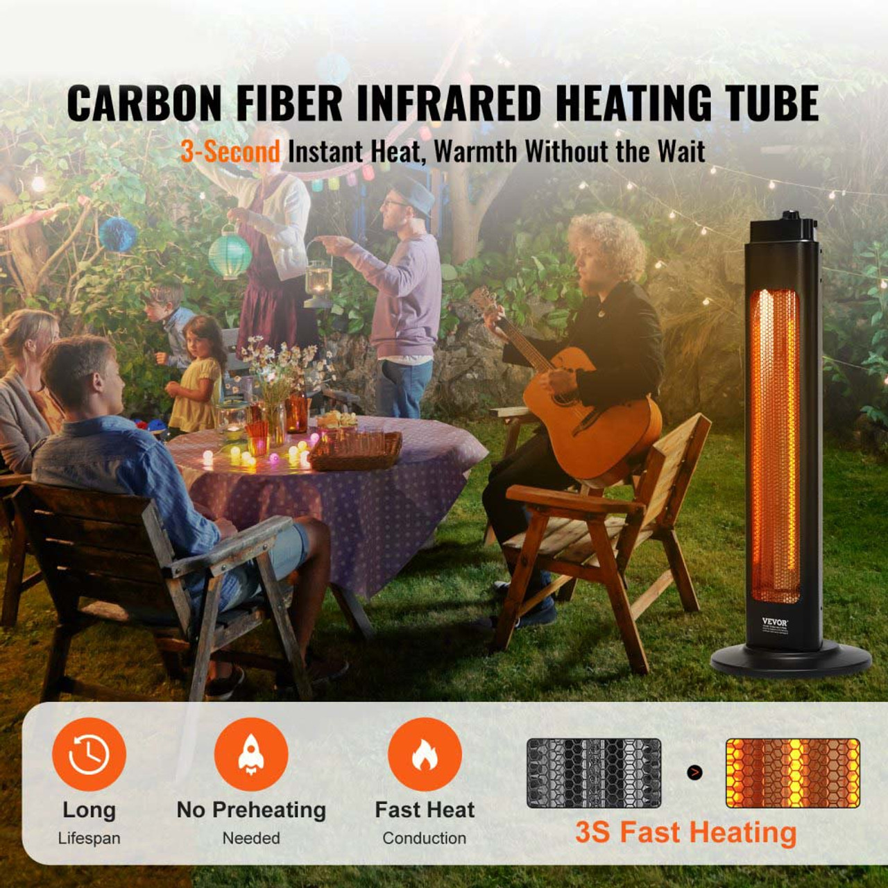 Infrared Heater, 1500W Oscillation Electric Space Heater, Patio Heater w/ 2 Speeds & Timer, Outdoor/Outdoor for Bedroom,Studio,Porch,Dining Room,Studio, Stand,31.5 in L, Black
