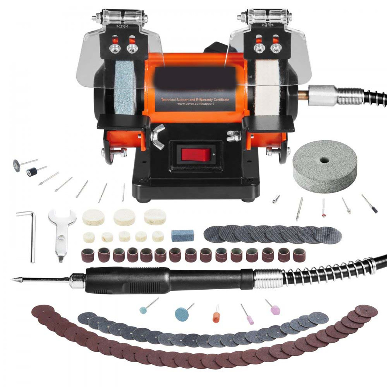 Bench Polisher & Buffing Machine for Metal/Jewelry/Wood - With Wool & Abrasive Wheels, 100 Tools, 3590RPM