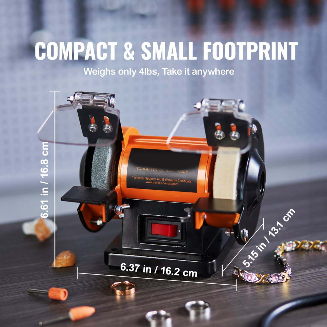 Bench Polisher & Buffing Machine for Metal/Jewelry/Wood - With Wool & Abrasive Wheels, 100 Tools, 3590RPM