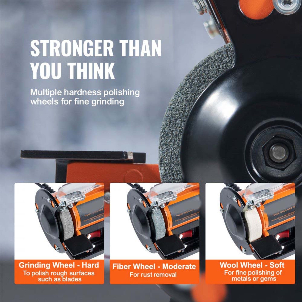 Bench Polisher & Buffing Machine for Metal/Jewelry/Wood - With Wool & Abrasive Wheels, 100 Tools, 3590RPM