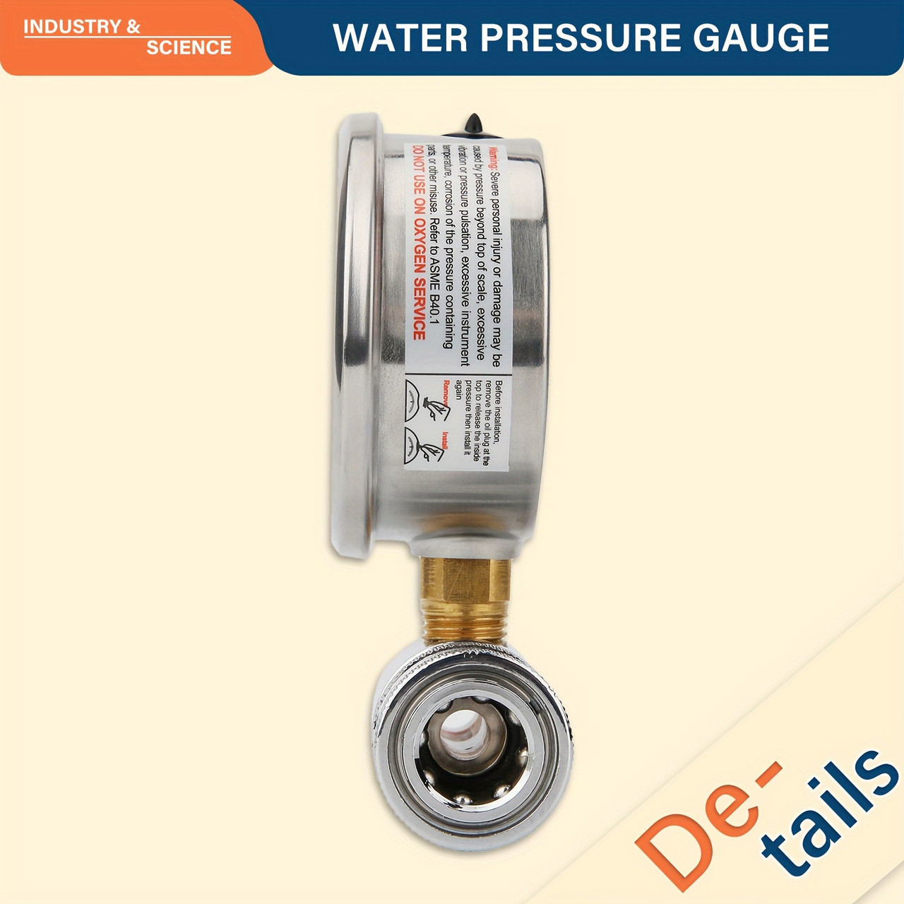 2-1/2" Pressure Washer Gauge Kit - 5000 psi, Stainless Steel Case, Brass Internals, Glycerin Filled for Vibration Proof, 3/8" Quick Connection