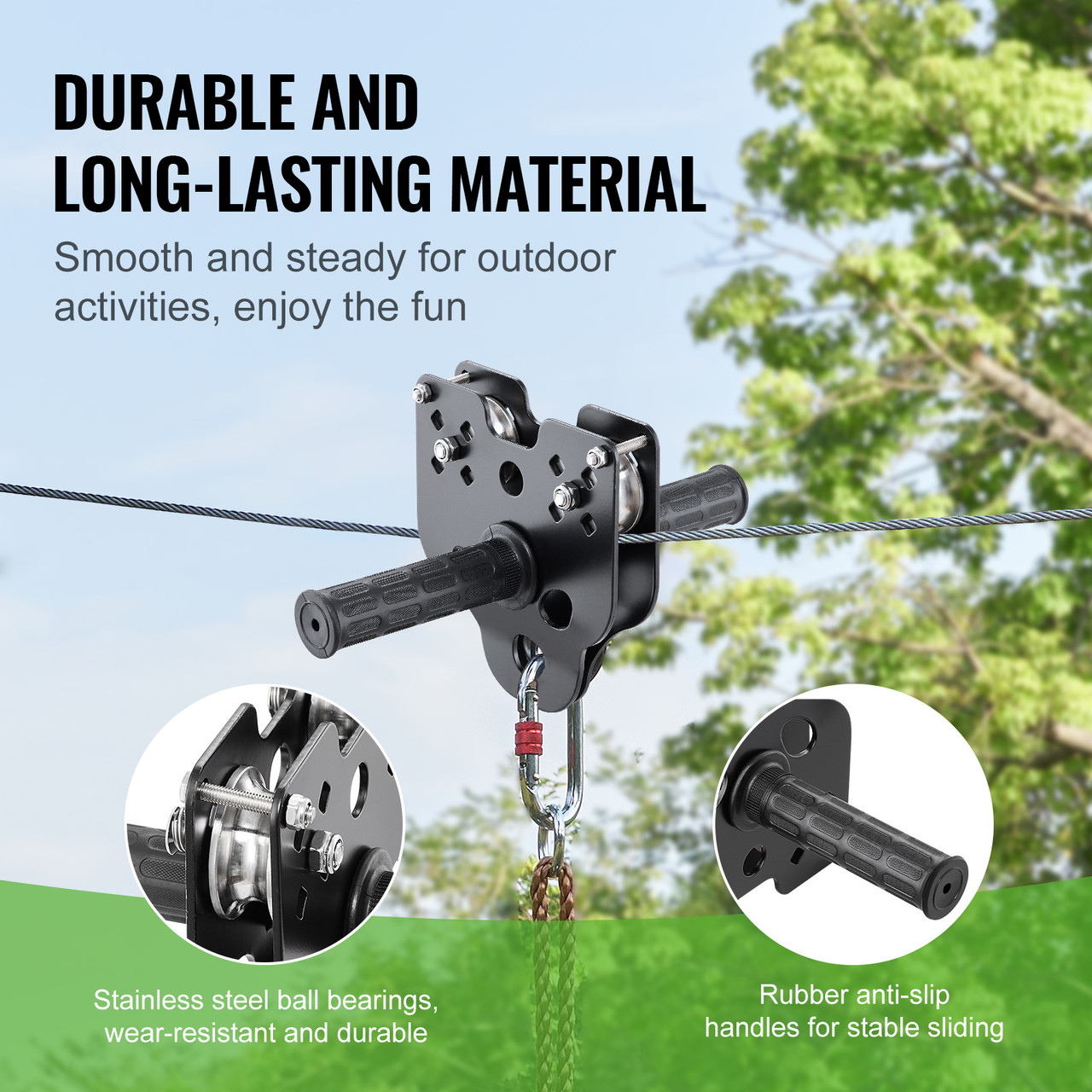 Zip line Kits for Backyard160ft Zip line Kit for Adult Up to 500 lb, Included Swing Seat, Ziplines Brake, and Steel Trolley, Outdoor Playground Equipment