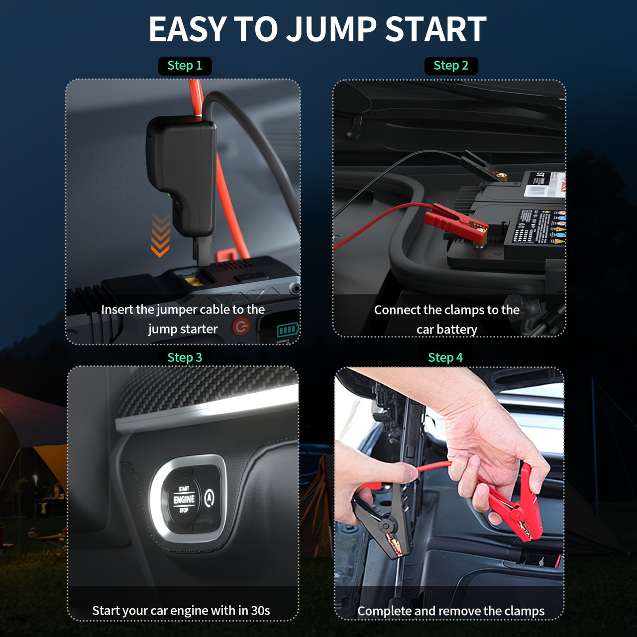 5000A Portable Jump Starter with 150PSI Air Compressor, Digital Display & Type-C Fast Charging Durable Insulated Car Battery Charger for 2.64gal Gas or 2.38gal Diesel Engines, Includes Red/Black Cables and Inflation Hose, Grey Color