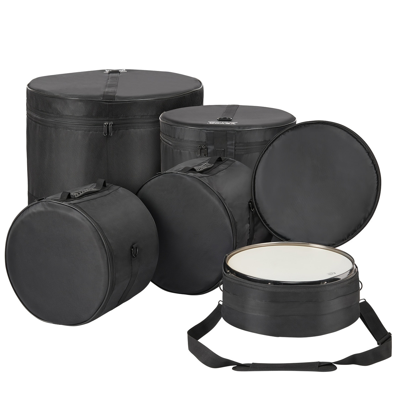 5pcs Drum Bag Kit, Durable 1680D Oxford Material, Cushioned Cases with 1.5m Removable Shoulder Strap And Carry Handles, Collapsible, Fits 22'' Bass, 12''/13''/16'' Toms Black