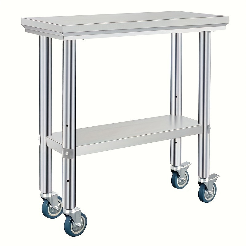 Stainless Steel Prep Table Heavy Duty 24Ã—12Ã—32 Inch Stainless Steel Prep Table With 4 Casters - Commercial Kitchen Restaurant Business Food Worktable