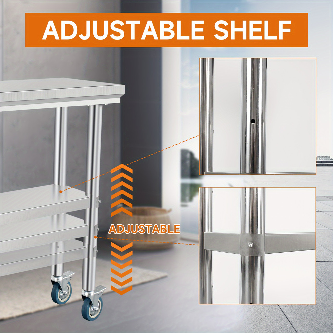 Stainless Steel Prep Table Heavy Duty 30Ã—12Ã—34 Inch Stainless Steel Prep Table With 4 Casters - Commercial Kitchen Restaurant Business Food Worktable