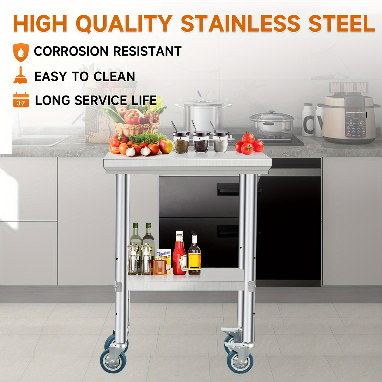 Stainless Steel Prep Table Heavy Duty 301234 Inch Stainless Steel Prep Table With 4 Casters - Commercial Kitchen Restaurant Business Food Worktable