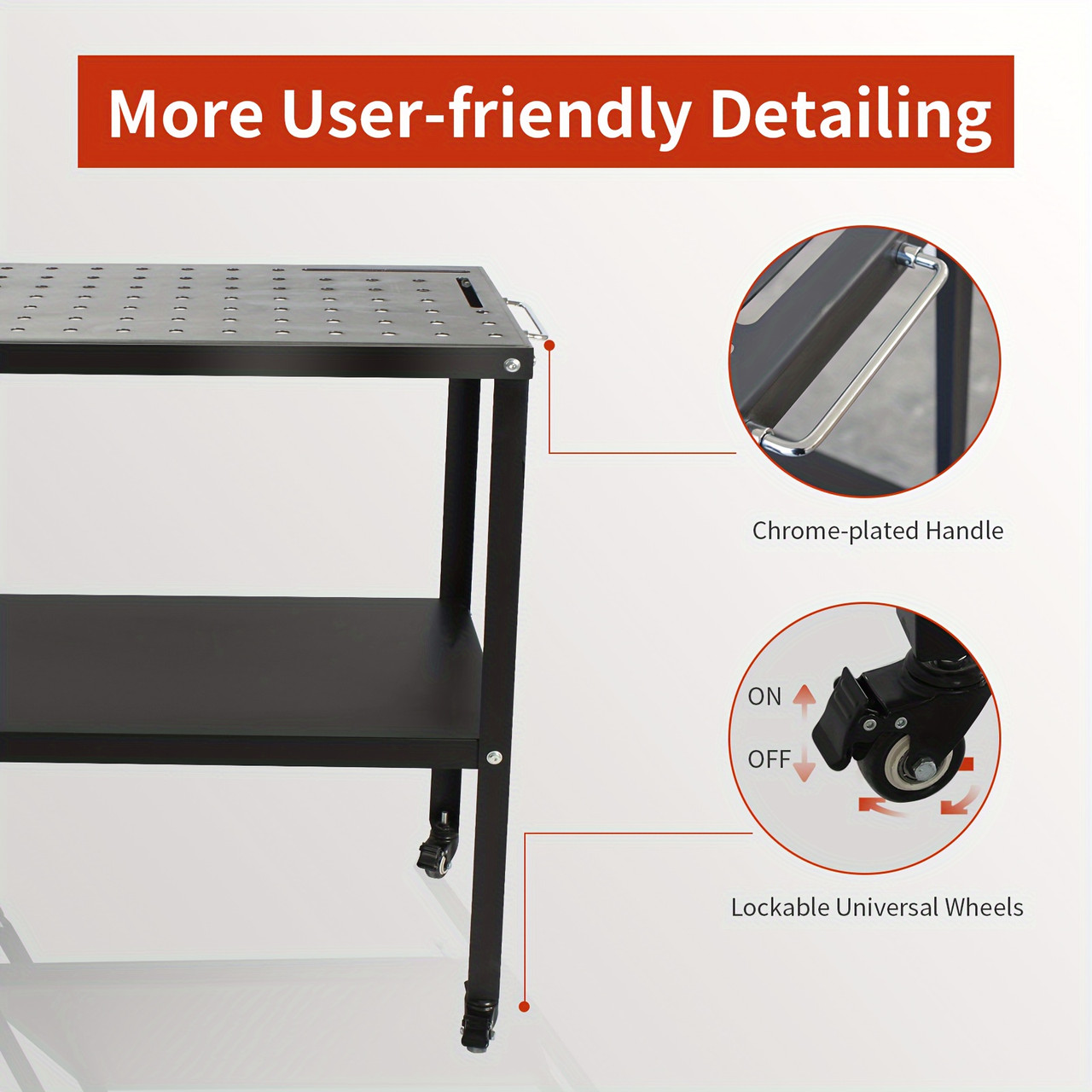 Welding Table Welding Cart 36"×18", 1200lbs Load Capacity Industrial Workbench With 5/8" Holes Fixture Table With Wheels black