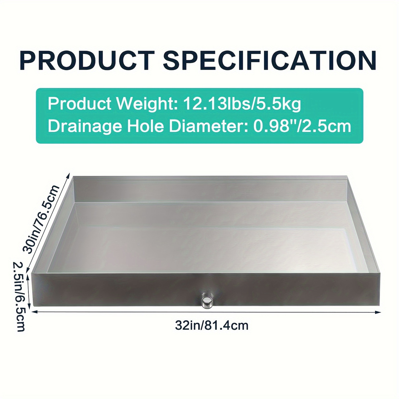 Heavy Duty Stainless Steel Washing Machine Pan Heavy Duty 32 x 30 x 2.5 304 Stainless Steel Washing Machine Pan - Washer Tray For Floor Protection - Compact Washer Drip Tray With Drain Hole & Hose Adapter