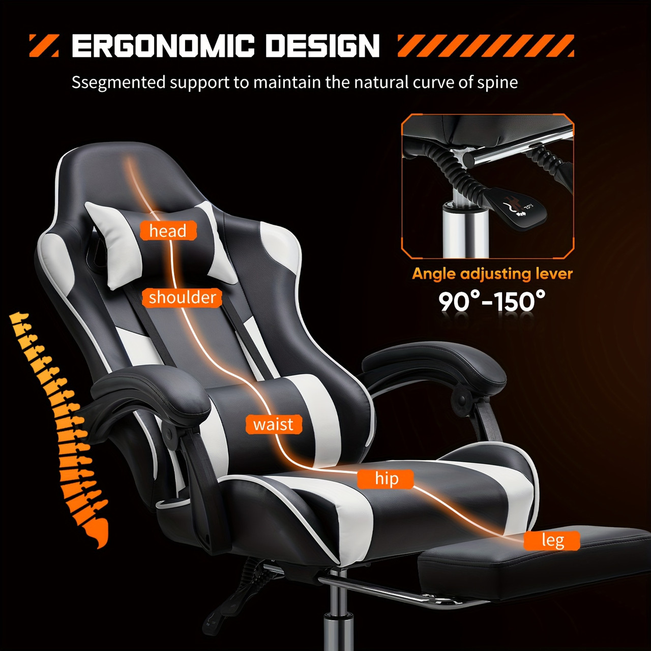 Gaming Chair, Computer Chair With Footrest And Lumbar Support, Height Adjustable Game Chair With 360°-Swivel Seat And Headrest And For Office Or Gaming Blue Color