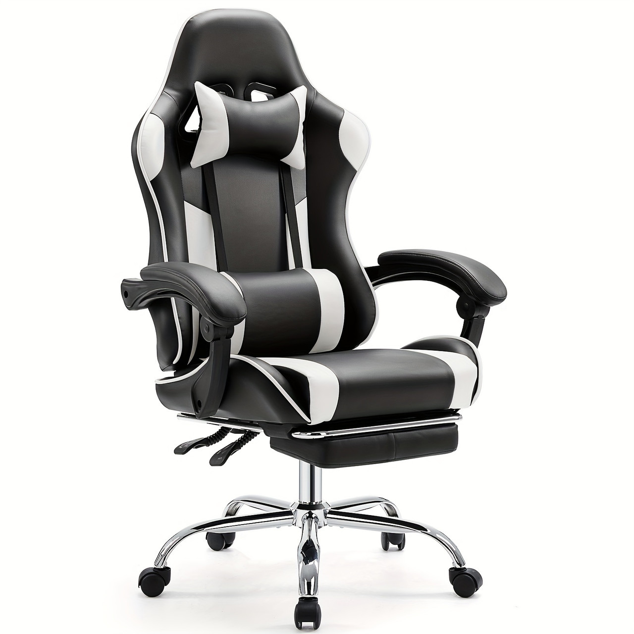 Ultimate Gaming Throne - Ergonomic Computer Chair with Footrest, Lumbar Support, Height Adjustment, 360° Swivel, Headrest, and Breathable Mesh for Long-Lasting Comfort and Productivity in Office or Gaming Sessions White Color