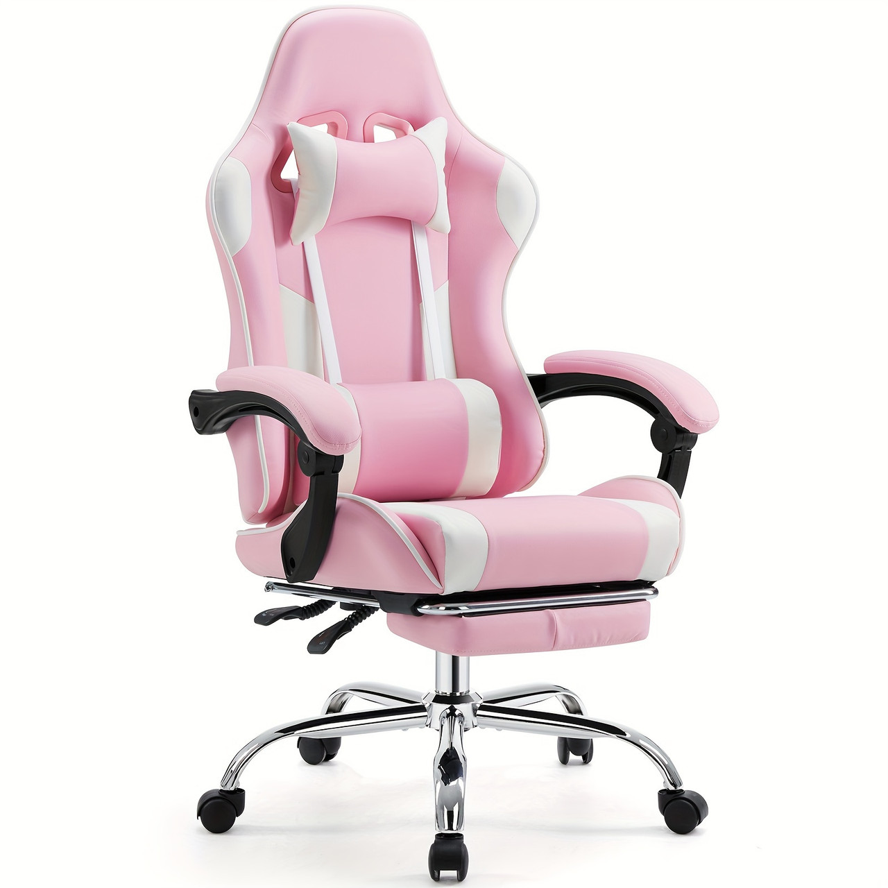 Ultimate Gaming Throne - Ergonomic Computer Chair with Footrest, Lumbar Support, Height Adjustment, 360° Swivel, Headrest, and Breathable Mesh for Long-Lasting Comfort and Productivity in Office or Gaming Sessions Pink Color