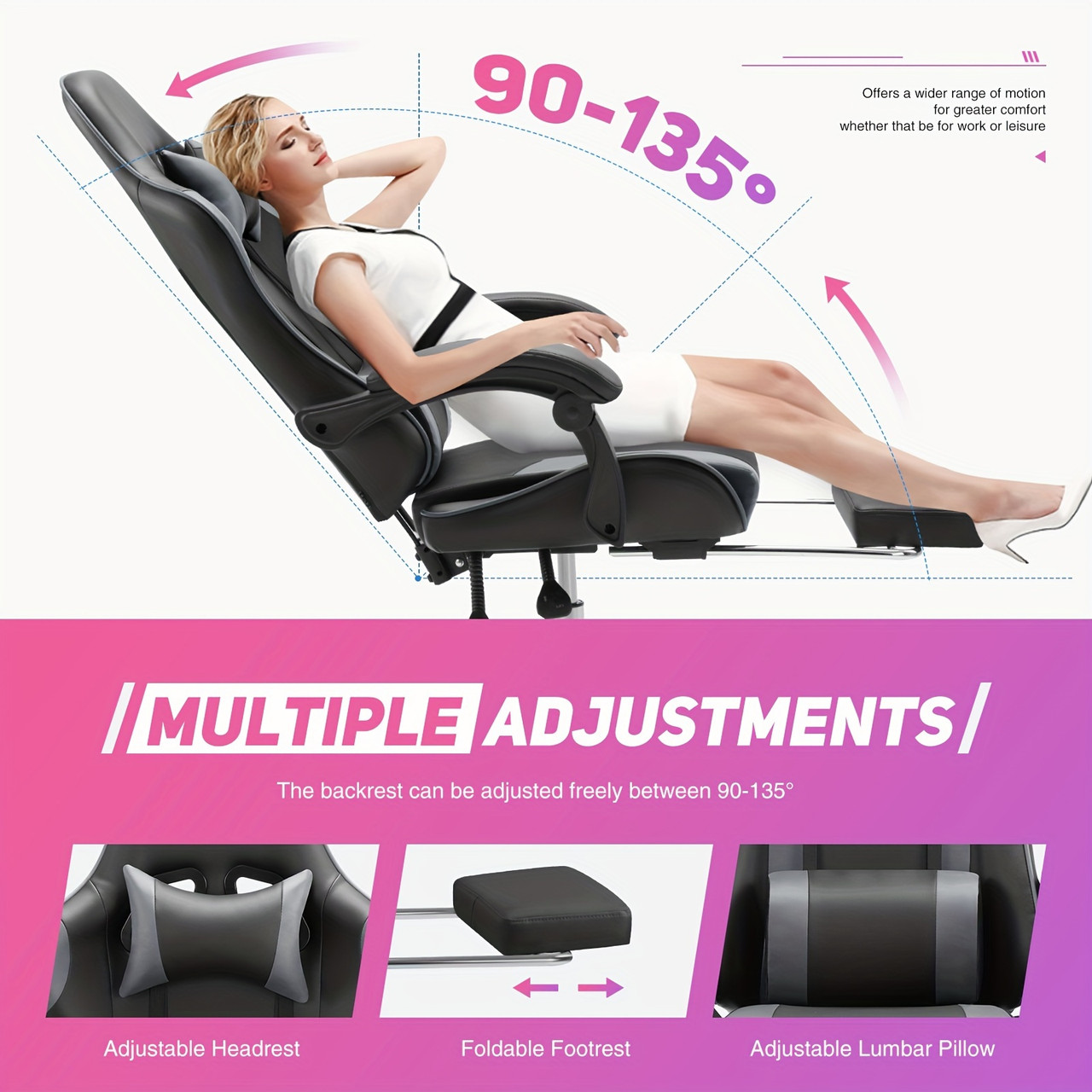 Ultimate Gaming Throne - Ergonomic Computer Chair with Footrest, Lumbar Support, Height Adjustment, 360° Swivel, Headrest, and Breathable Mesh for Long-Lasting Comfort and Productivity in Office or Gaming Sessions Pink Color