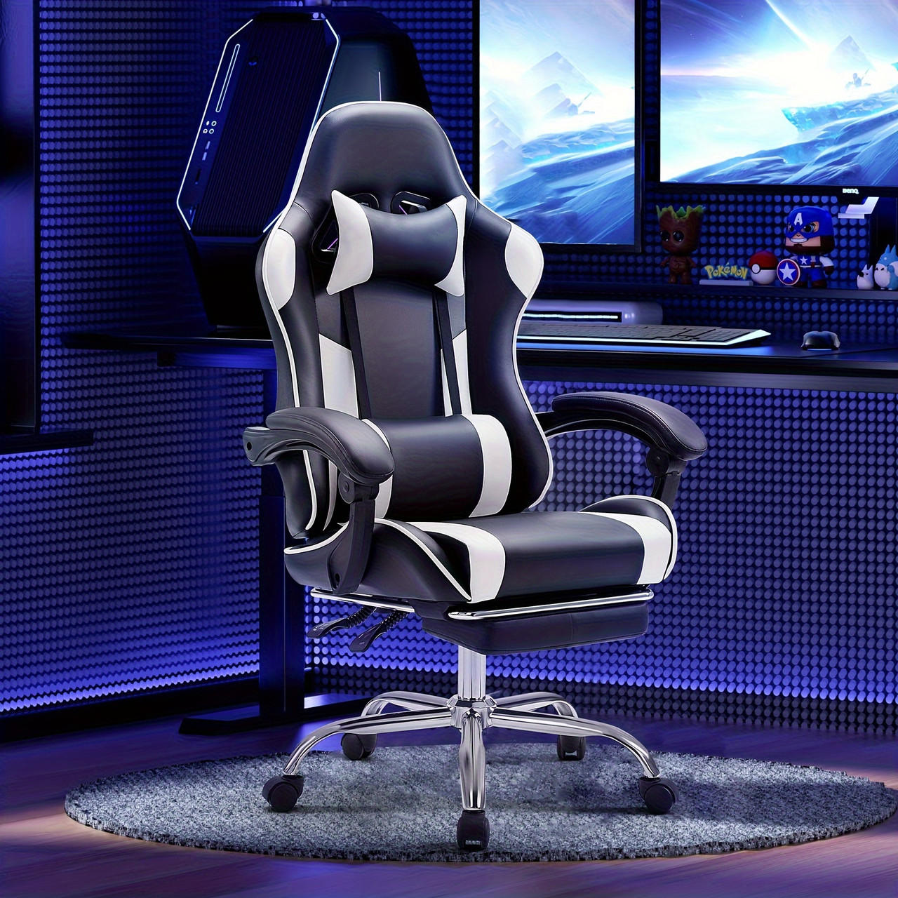 Ultimate Gaming Throne - Ergonomic Computer Chair with Footrest, Lumbar Support, Height Adjustment, 360° Swivel, Headrest, and Breathable Mesh for Long-Lasting Comfort and Productivity in Office or Gaming Sessions Pink Color