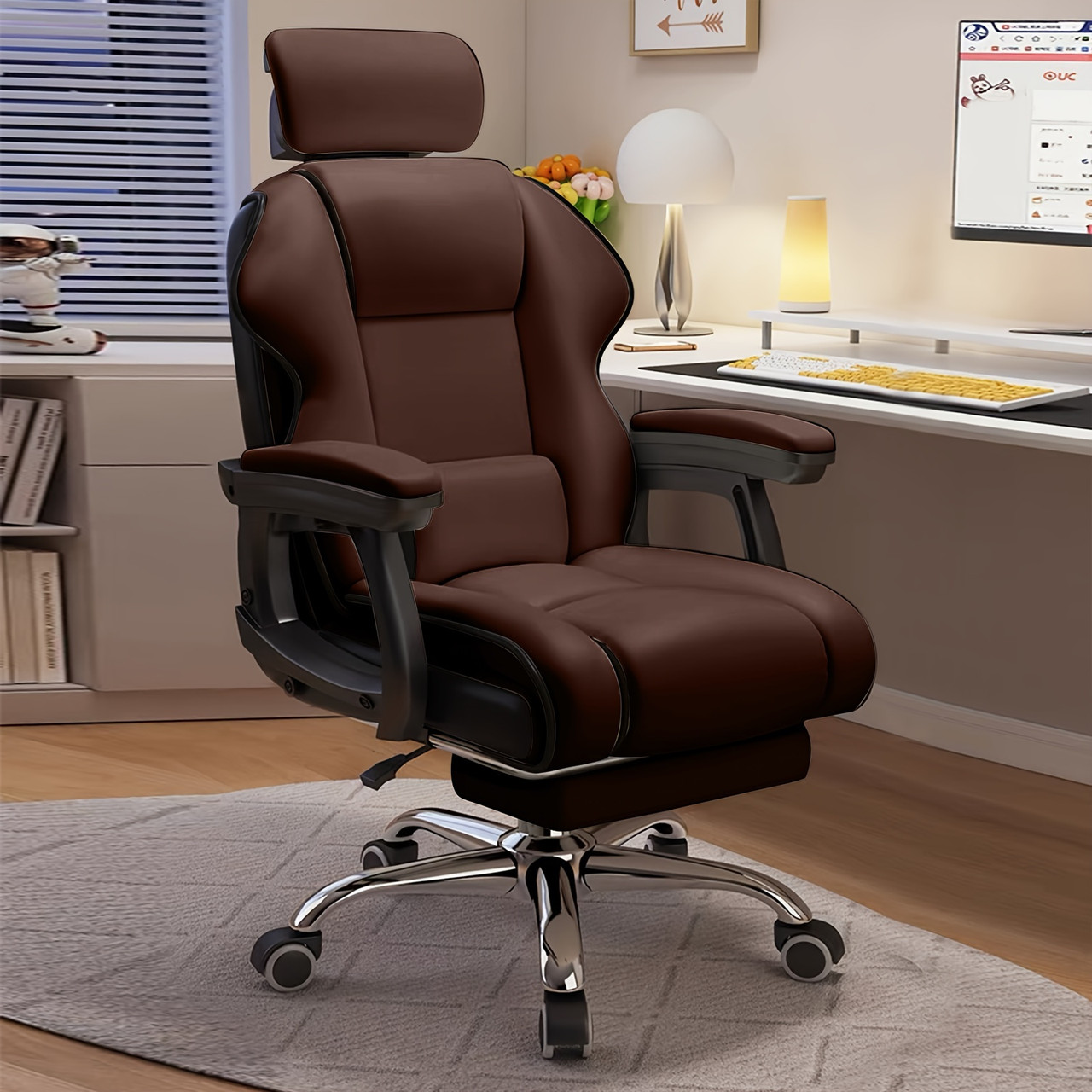 Comfortable And Durable Computer Chair Multi-functional Back Recliner Gaming E-sports Chair Office Nap Office Chair White and Brown Color
