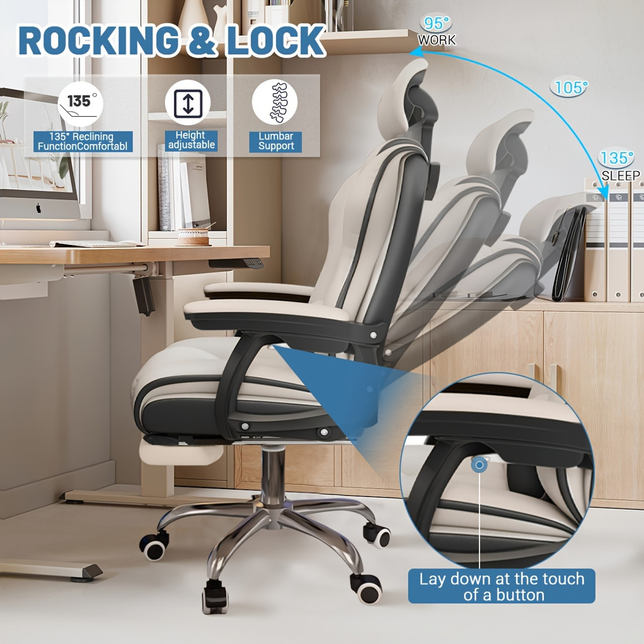 Comfortable And Durable Computer Chair Multi-functional Back Recliner Gaming E-sports Chair Office Nap Office Chair White and Pink Color