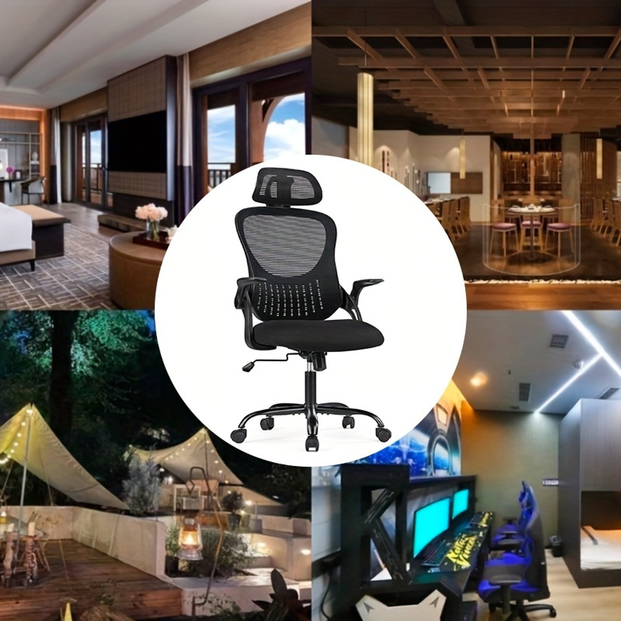 Ergonomic High Back Mesh Chair with Adjustable Headrest, Flip-up Armrests And Lumbar Support-Stainless Steel Frame, Comfortable Padded Seat On 5 Wheels for Easy Mobility-Ideal for Lab Workers Black Color