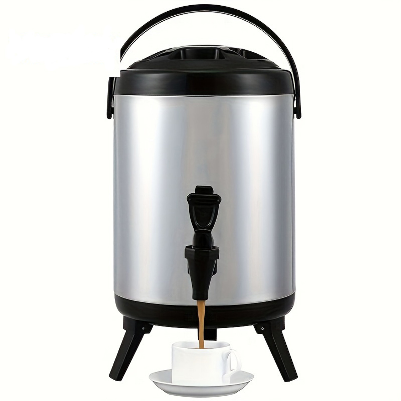 Stainless Steel Insulated Beverage Dispenser, 1.5 Gallon 6 Liter, Thermal Hot and Cold Drink Server Dispenser with Spigot Handle, Food-grade for Hot Tea Coffee Water Restaurant Drink Shop