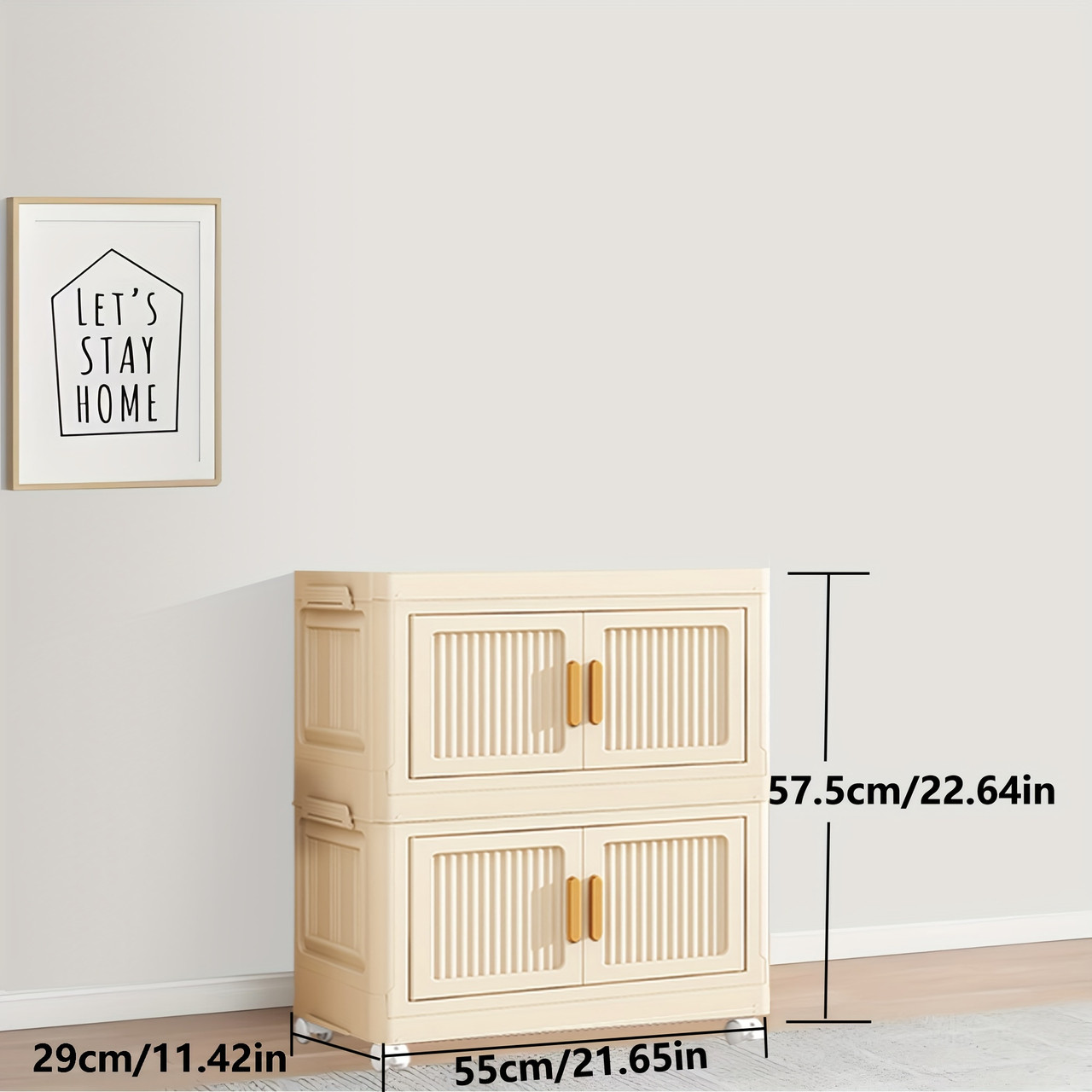 Large Capacity Folding Storage Bin with Dustproof Double Doors - Ideal Versatile Organizer (2Layers) Cream Color