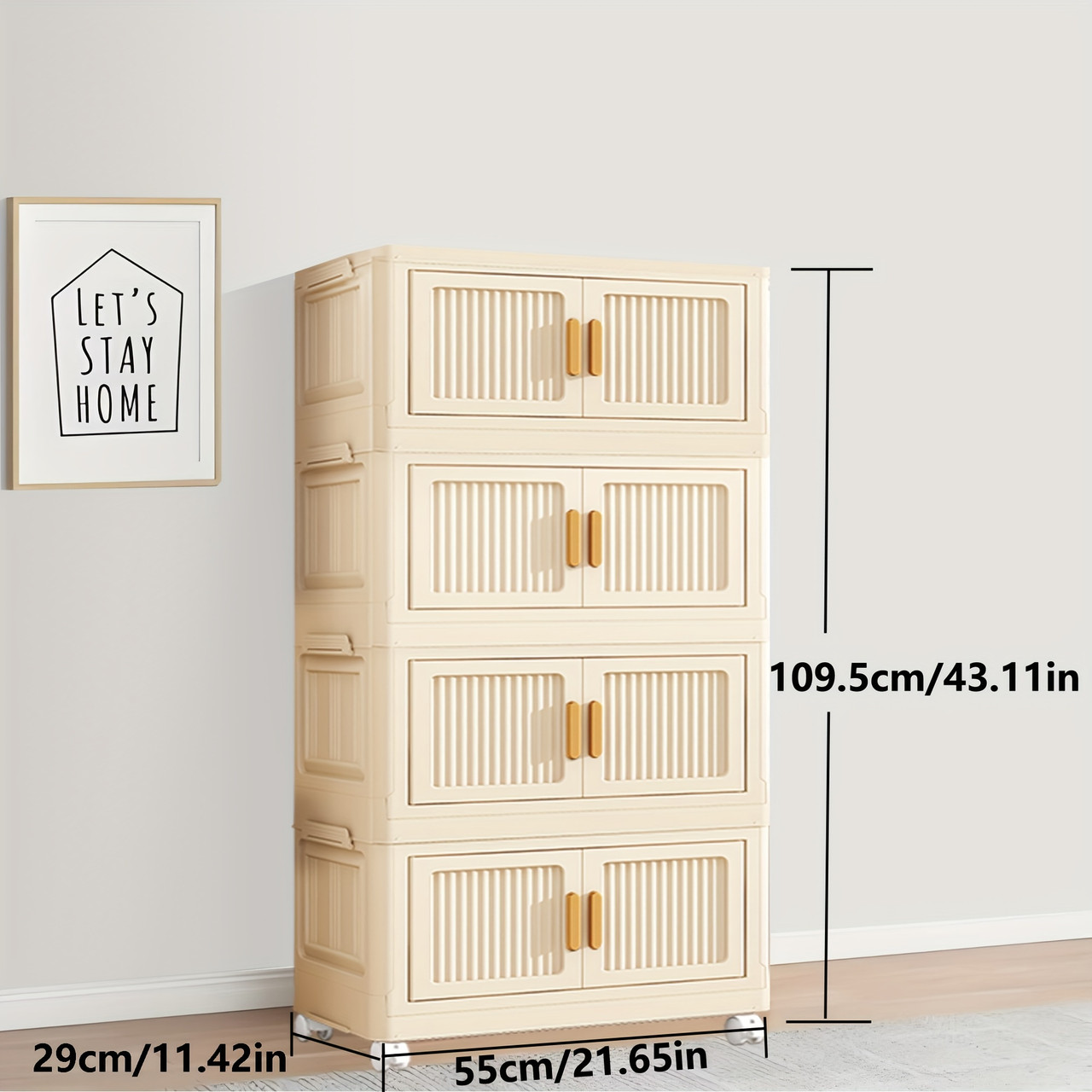 Large Capacity Folding Storage Bin with Dustproof Double Doors - Ideal Versatile Organizer (4 Floors) Cream Color
