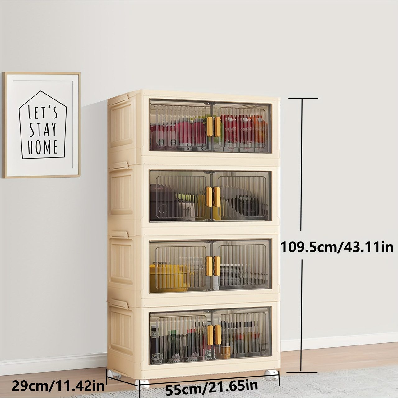 Large Capacity Folding Storage Bin with Dustproof Double Doors - Ideal Versatile Organizer (4 Floors) Transparent Black